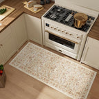 DUKINO 2x5 Washable Runner Rug, Floral Non Slip Bathroom Rugs with Soft Low Pile Design, Lightweight Non-Shedding Carpet Runner for Bathroom, Kitchen, Hallway, Bedroom, Laundry, Beige