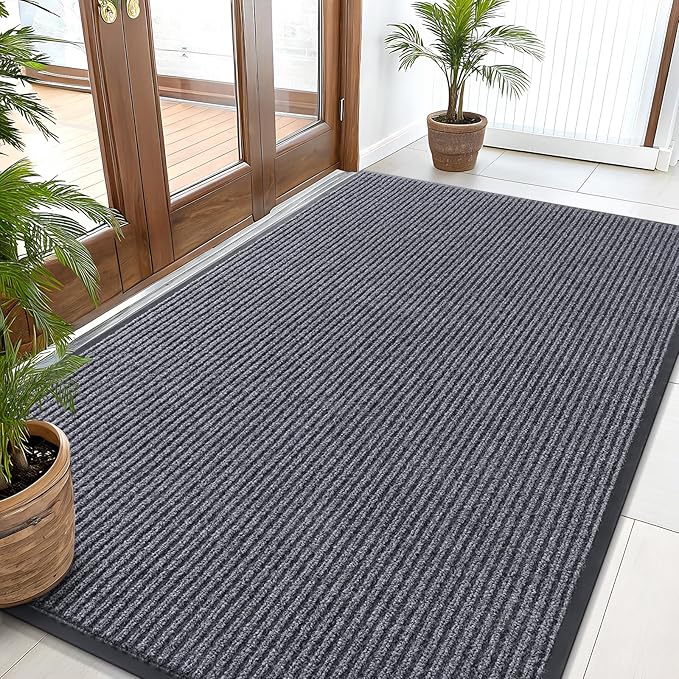 OLANLY Front Door Mat Indoor Outdoor Entrance, Waterproof Heavy Duty Doormat, Fade Resistant, Low Profile, Easy Clean Patio Porch Welcome Floor Mats for Entry, 59x30, Grey