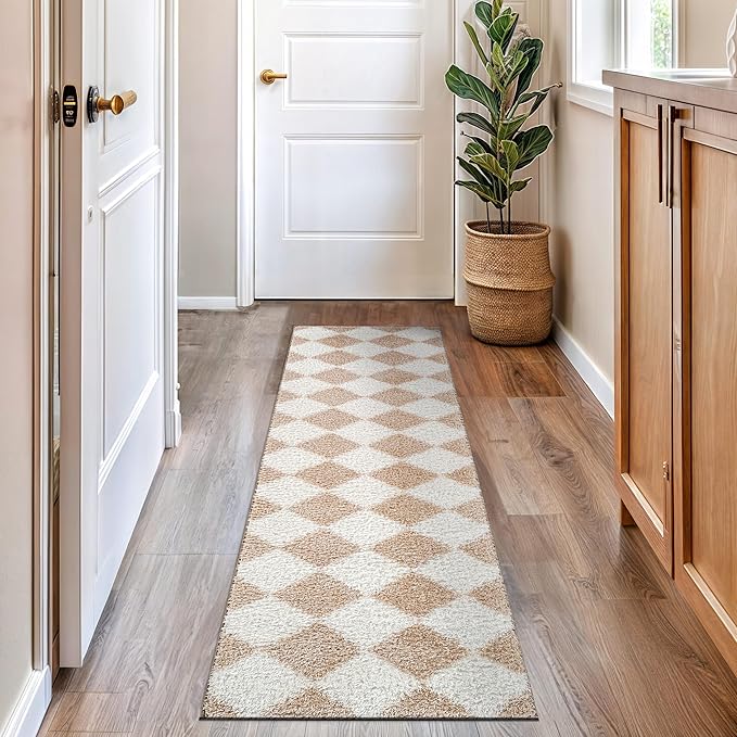 Rugshop Diamond Wave Shag Runner Rug Beige 2' 3" x 8' Perfect for Hallways, Kitchens, or Behind The Sofa