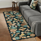 Washable Floral Runner Rug 2x5 Black Hallway Carpet Scalloped Flower Non Slip Soft Long Kitchen Runner Farmhouse Low Pile Thin Indoor Floor Cover for Bathroom Bedroom Laundry Room Entryway