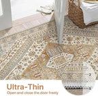 Bavni Runner Rug 2x12 Kitchen Rugs for Hallways Entryway, Washable Vintage Print Carpet, Ultra-Thin Chenille Low Pile Lightweight Rug with Non Slip Backing, Light Tan/Grey