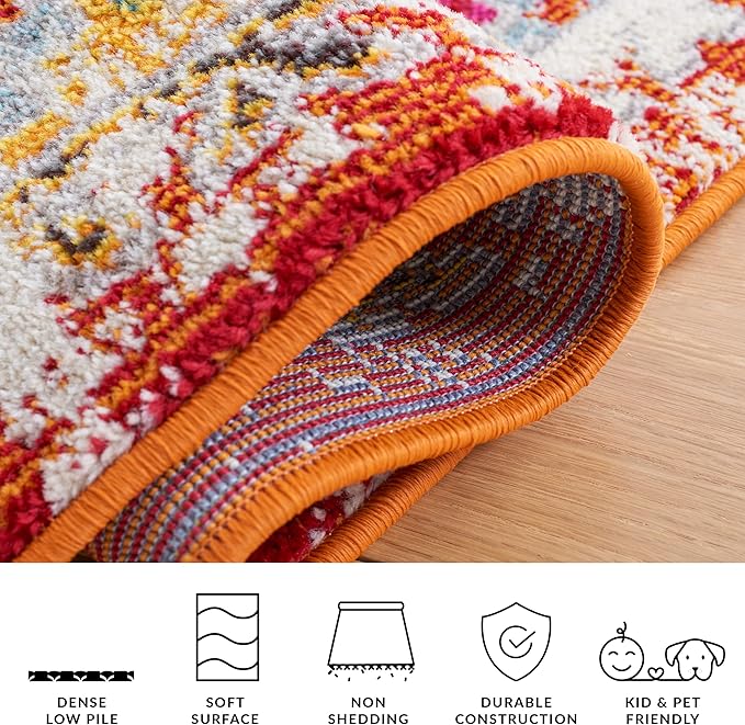 SAFAVIEH Madison Collection Area Rug - 9' x 12', Rust & Pink, Boho Diamond Distressed Design, Non-Shedding & Easy Care, Ideal for High Traffic Areas in Living Room, Bedroom (MAD418Q)