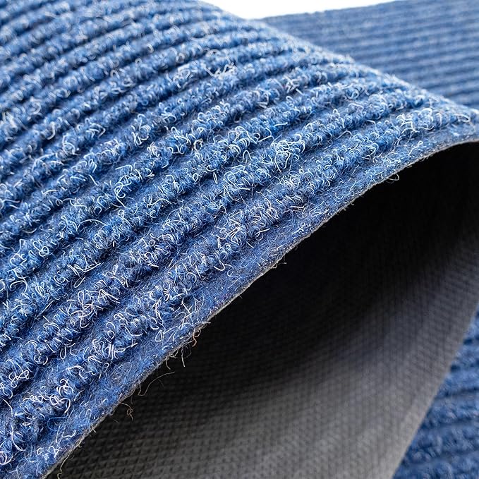 English Home Custom Size Non Slip Striped Design Durable PVC Non Slip Backing Tough Pile Runner Rug for Hallway, Outdoor, Indoor, Commercial, Residential, Pool, Office (Dark Blue, 36" x 07')