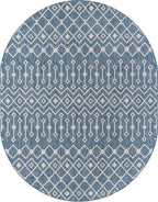 Unique Loom Outdoor Trellis Collection Area Rug - Tribal Trellis (7' 10" x 10' Oval, Blue/ Ivory)