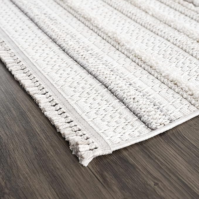 Hauteloom Dishman Living Room, Bedroom Area Rug - Farmhouse - Cream, Light Gray - 18" x 18" Sample
