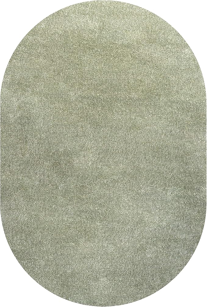 Eyely UES100O-3OV Supersoft Haze Solid Low-Pile Indoor Area Rug Casual;Contemporary;Solid;Traditional, Bedroom, Kitchen, Living Room, Easy-Cleaning, Non-Shedding, 3 X 5 Oval, Green