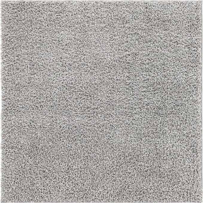 Unique Loom Davos Shag Collection Area Rug - Solid (5' 1" Square, Sterling)