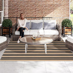 Black and Khaki Striped Rug 5'x7', Washable Outdoor Rugs Cotton Hand Woven Front Porch Rugs, Reversible Patio Rug Foldable Large Throw Rugs for Living Room Home Entrance
