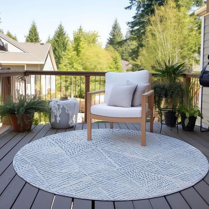 Addison Rugs Chantille ACN591 Denim 8' x 8' Indoor Outdoor Round Rug, Easy Clean, Machine Washable, Non Shedding, Bedroom, Living Room, Dining Room, Kitchen, Patio Rug