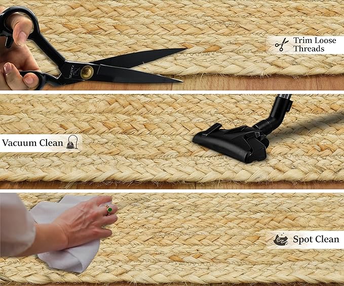 Kilim Oval Rug 6x9 Oval Flatweave Rug Natural Jute Thick 0.27" Solid Pattern Black Beige Hand Braided Jute Handmade Boho Indoor Outdoor Rugs for Bedroom Living Room Dining Room