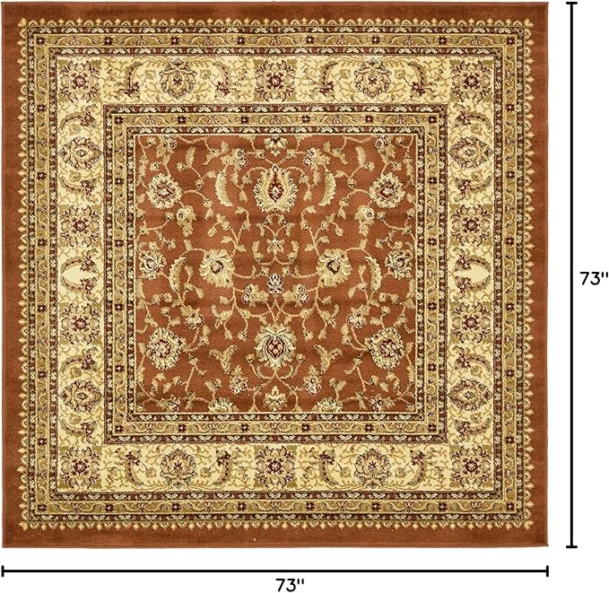 Unique Loom Voyage Collection Traditional Oriental Classic Intricate Design Area Rug (6' 0 x 6' 0 Square, Terracotta/Ivory)