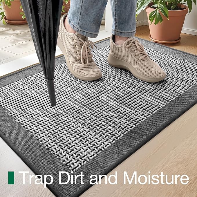 LUMI Inside Door Mat for Entry 32"x47", Absorbent, Dirt Trapper, Low Profile Thin, Non Slip Mats with Rubber Backing, Ideal for Indoor, High Traffic, Garage, Entrance, Classic Grey