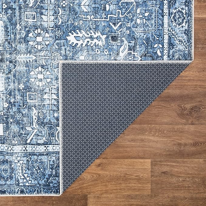 Bloom Rugs Washable Non-Slip 4' x 6' Rug - Blue Traditional Area Rug for Living Room, Bedroom, Dining Room, and Kitchen - Exact Size: 4' x 6'