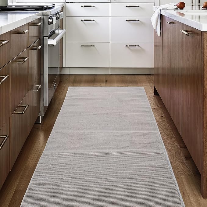 Revival Rugs Stripe 2'7"x9' Machine Washable Runner Rug for Hallway Entryway - 100% Recycled Oeko-TEX Certified, Medium Pile, Taupe
