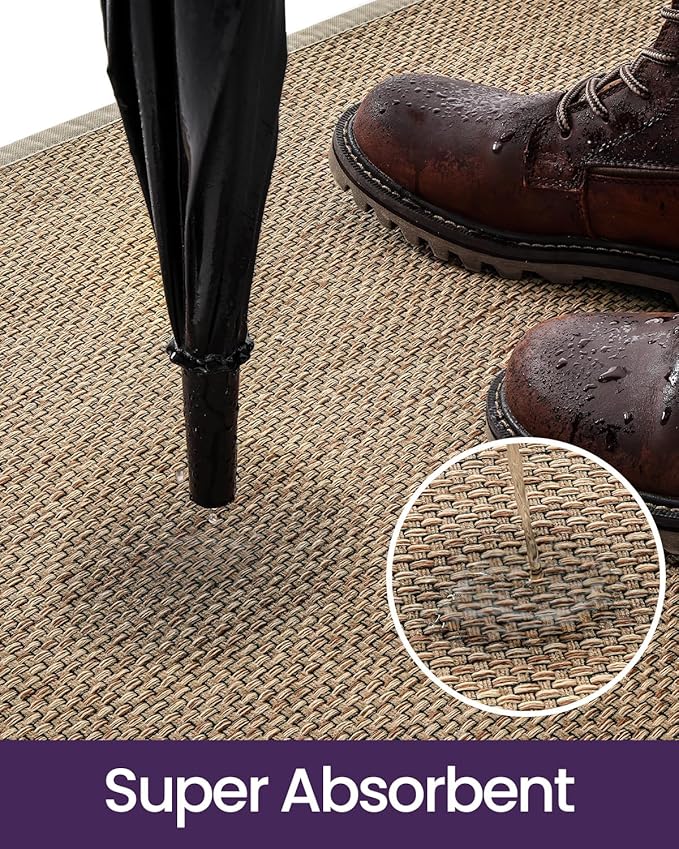DEXI Ultra Thin Entryway Indoor Door Mat 24x36, Non Slip Rubber Backing Inside Entry Mat, Low Profile Easy Clean Dirt Trapper Doormat for Inside Entrance Patio, Beige