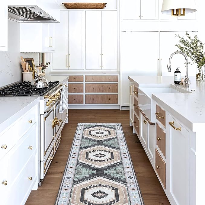 Fame Living Washable Area Rug. Modern Farmhouse. Vintage. Turkish. Bohemian. Distressed. Oriental. Traditional. Rugs for Living Room. Dining. Bedroom. Office. Entryway. (856BlckGry, 2'5" x 4'9")