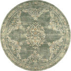 jinchan Round Rug 4ft Area Rugs Vintage Floral Distressed Design,Machine Washable Soft Non-Slip Low-Pile Ultra-Thin Circle Rug for Entryway Bedside Living Room Kitchen Nursery (4' Round,Dark Green)