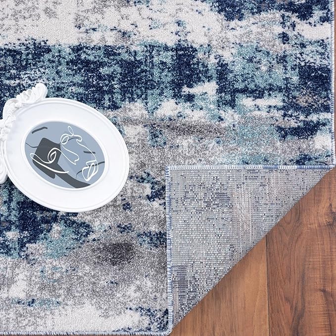 LUXE WEAVERS Euston Collection D.Blue-L.Blue 2x7 Modern Abstract Area Rug
