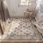 Rugcomf Bedroom Rug 3x5 Rug Washable Area Rug Non Slip Low Pile Boho Small Carpet for Bedroom, Bedside, Kitchen, Entryway, Kids Room, Office, College Dorm Essentials for Girls (Colorful)