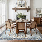 8x10 Area Rug Machine Washable Boho Rug for Living Room,Ultra-Thin Low Pile Carpet,Lightweight Indoor Printed Rug,Non Slip Floral Area Rug for Bedroom, Dining Room, Home Office,Blue