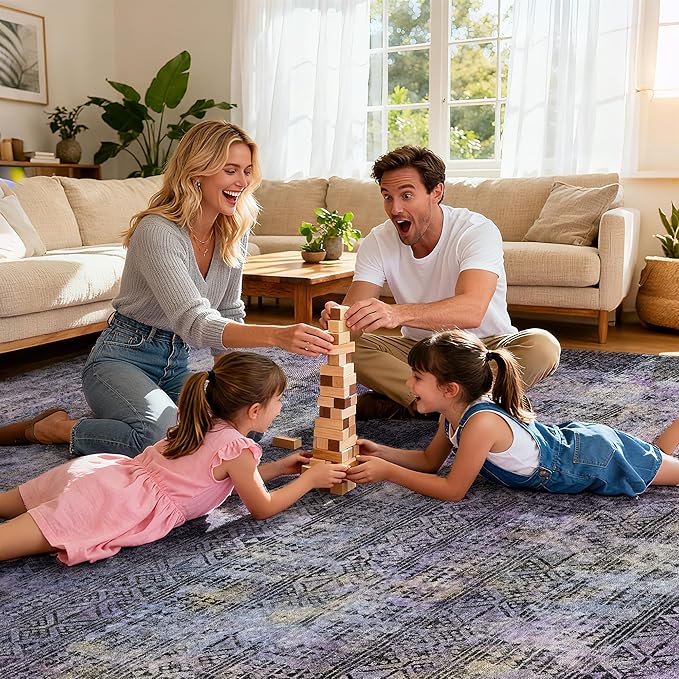 Kokia Abstract Area Rugs 9x12 Bedroom Washable Decor Low Pile Non-Slip Non-Shedding Indoor Black Gray Carpet Foldable Stain Resistant Floor Mat Living Room Dining Room, Oslo Nebula
