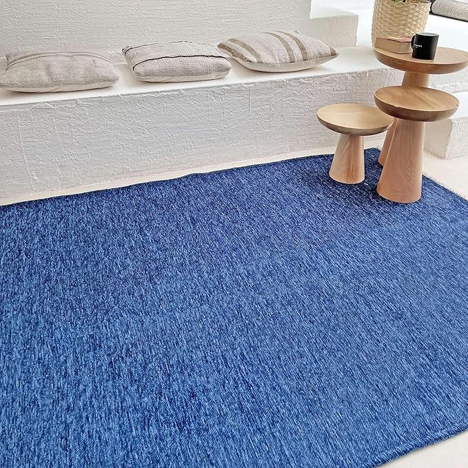 Alfa Rich 7x10 Dark Blue Washable Area Rugs for Living Room Bedroom Kitchen Cotton Decor Solid Rug