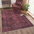 Bloom Rugs Washable Non-Slip 2' x 3' Rug - Dark Red Traditional Bordered Area Rug for Living Room, Bedroom, Dining Room, and Kitchen - Exact Size: 2' x 3'