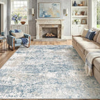 Blue 6x9 Area Rug Washable Modern Abstract Living Room Carpet Non Slip Neutral Low Pile Soft Contemporary Aesthetic Bedroom Large Rug Indoor Office Dining Room Playroom
