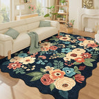 DUKINO 5x7 Area Rug, Floral Washable Rugs for Living Room with Non Slip Backing & Non-Shedding, Lightwight Low Pile Boho Design Large Carpets for Bedroom, Living Room, Dining Room, Navy Blue