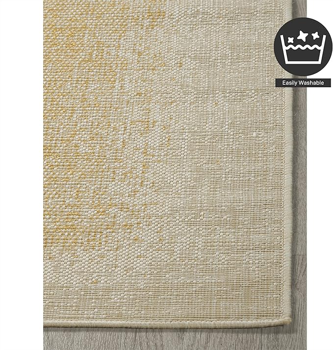 FH Home Outdoor Rug - Waterproof Easy to Clean Stain Resistant - Patio Indoor Outdoor Porch Deck Balcony Entryway - Ombre Modern - Dhruva - Yellow - 5ft 2in x 7ft 6in