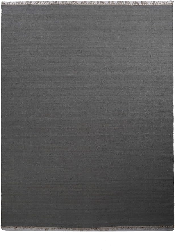 Rugsotic Carpets Hand Woven Flat Weave Kilim Wool ECO-Friendly Area Rugs - 10'x13', Rectangle Shape, Charcoal Color, Solid Plain Design, Low Pile Handmade Rugs for Living Room, Bed Room (D00111)