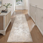 2x8 Washable Runner Rug Beige Grey Abstract Hallway Kitchen Throw Rug Neutral Modern Non Slip Soft Low Pile Carpet for Bathroom Laundry Bedroom Living Room