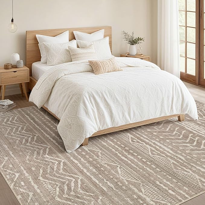 Nakagishi 8x10 Area Rugs Living Room: Washable Boho Large Neutral Soft Farmhouse Area Rugs Stain Resistant Modern Geometric Non-Slip Indoor Floor Carpet for Bedroom Nursery Kids Playroom Office