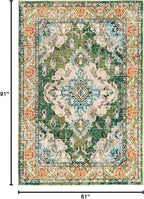 SAFAVIEH Monaco Collection Area Rug - 5'1" x 7'7", Forest Green & Light Blue, Medallion Distressed Design, Non-Shedding & Easy Care, Ideal for High Traffic Areas in Living Room, Bedroom (MNC243F)