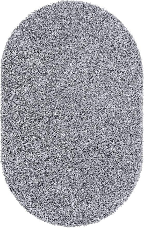 Unique Loom Davos Shag Collection Area Rug - Solid (7' 10" x 10' Oval, Sterling)