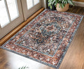 KOZYFLY Boho Area Rug 3x5 Ft Rugs for Entryway Washable Entry Rug Non Slip Door Mat Indoor Printed Faux Wool Vintage Kitchen Rug Throw Rugs for Entrance Kitchen Living Room, Brick Red/Orange/Green