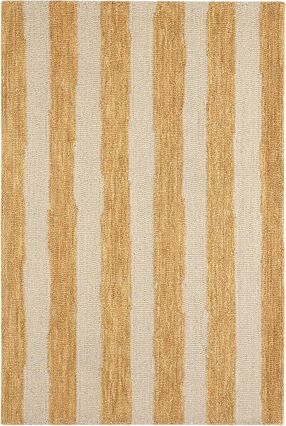 Dash & Albert Silas Stripe Gold Hand Micro Hooked Wool Rug, 9.5 X 13.5 Feet, Yellow/Orange Stripe Pattern - Premium Luxury Hotel Quality Soft Breathable Hypoallergenic Machine Washable Easy Care All