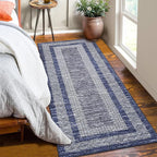 GarveeHome 2.5x8 Modern Bordered Runner Rug Soft Non Slip Washable Floor Carpet Distressed Geometric Hallway Indoor Printed Rug for Kitchen Entrance, Blue