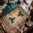 UNREASTO Country Cabin Area Rug 3x4ft Rustic Nature Forest Pine Cone Pine Tree Plant Vintage Home Decor Floor Rug Non-Slip Easy Clean Lodge Rug for Living Room Bedroom Entry Office Hardwood Floor