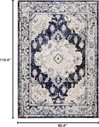 SAFAVIEH Monaco Collection 6'7" x 9'2" IvoryNavy MNC243C Boho Chic Medallion Distressed Non-Shedding Living Room Dining Bedroom Area Rug