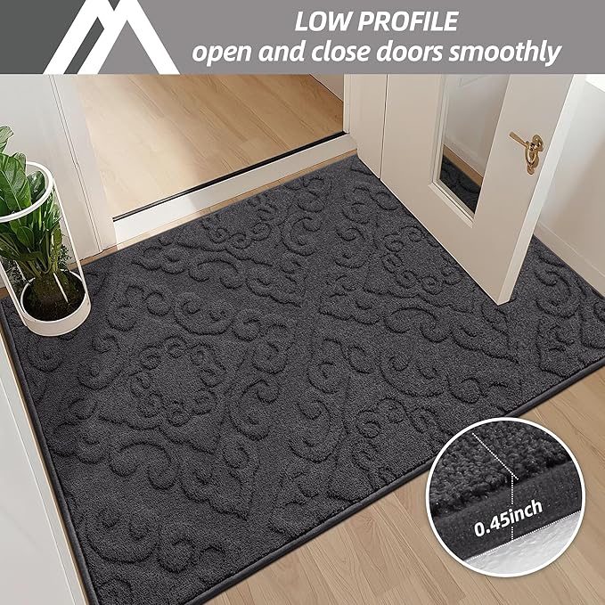 COSY HOMEER Door Mat 20”x32”,Absorbent Dirt Trapper Entryway Rugs,Non-Slip Welcome Mat,Washable Entry Rugs,Low Pile Doormat for Front Back Door,Wet Shoes & Paws,Dark Grey