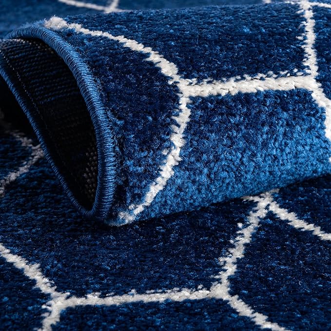 Unique Loom Trellis Frieze Collection Area Rug - Geometric (3' x 5' Oval, Navy Blue/ Ivory)