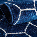 Unique Loom Trellis Frieze Collection Area Rug - Geometric (3' x 5' Oval, Navy Blue/ Ivory)