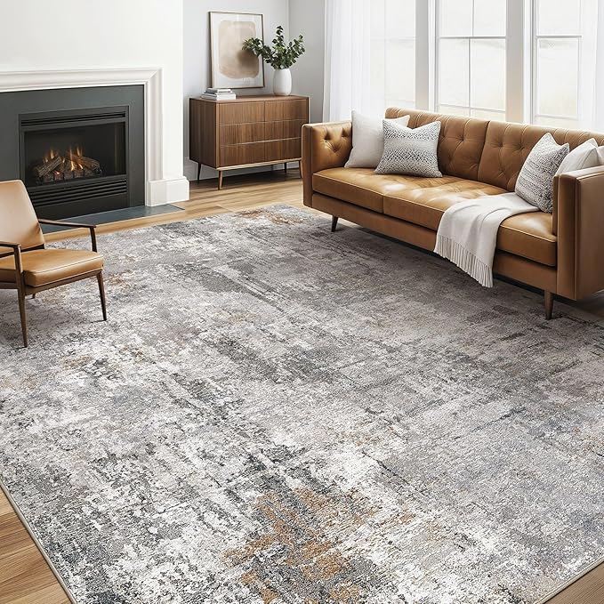 5x8 Area Rug Living Room: Washable Large Abstract Soft Stain Resistant Indoor Floor Rugs Non-Slip Accent Carpet for Bedroom Nursery Playroom Office Dining Room Dorm Home House- Gray Rust