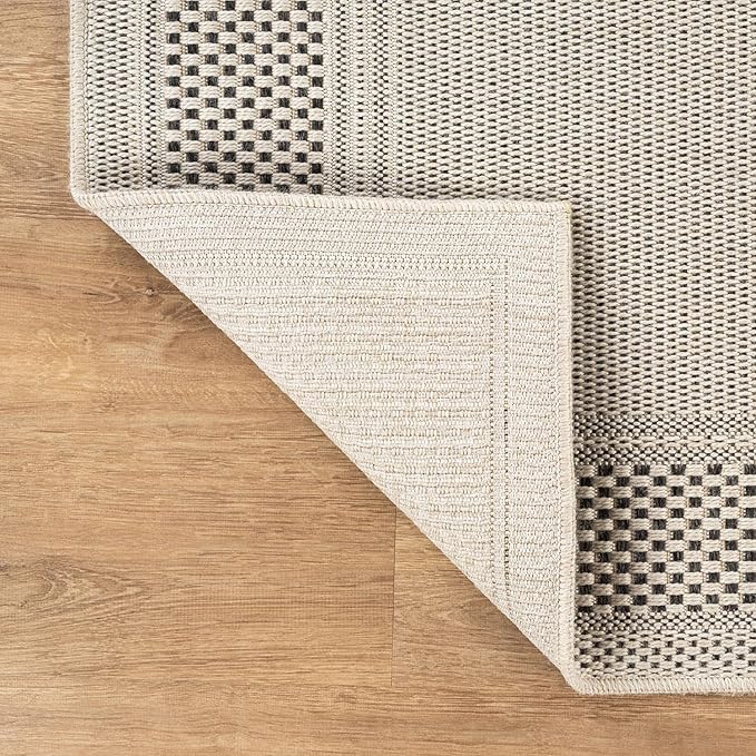 CAMILSON Easy Jute Rug 9x12, Indoor Outdoor Off-White Color Fiber Area Rugs for Living Room Patio and Dining Room Rug, Bordered Boho Woven Design, Easy-Cleaning, Washable Outside Carpet (9 x 12)
