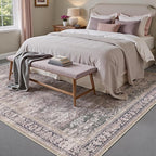 6x9 Purple Area Rug for Living Room Washable Vintage Distressed Carpet Large Bedroom Low Pile Non Slip Indoor Soft Retro Throw Accent Rug Office Kitchen Bathroom Dining Room