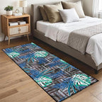 2.6x10 ft Runner Rug Tropical Blue - Non-Slip Low-Pile & Washable for Hallway, Living Room, Bedroom - Botanical Leaf Print Plush Soft - No Linting Easy Clean Indoor Carpet