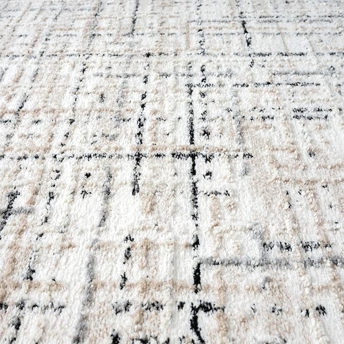 Abani Grey Area Rug for Living Room, Bedroom - Crosshatch Pattern- 4' x 6' -Durable & Easy to Clean