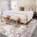 Washable Area Rug 8'x10' Vintage Traditional Mat Distressed Indoor Foldable Accent Thin Rug Retro Floral Non Slip Carpet Living Room Dining Room Office