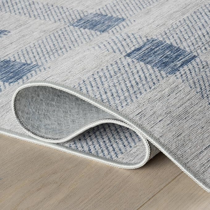 Dash & Albert Valen Plaid Blue Machine Washable Rug, 9.5 X 13.5 Feet, Blue/White Plaid Pattern